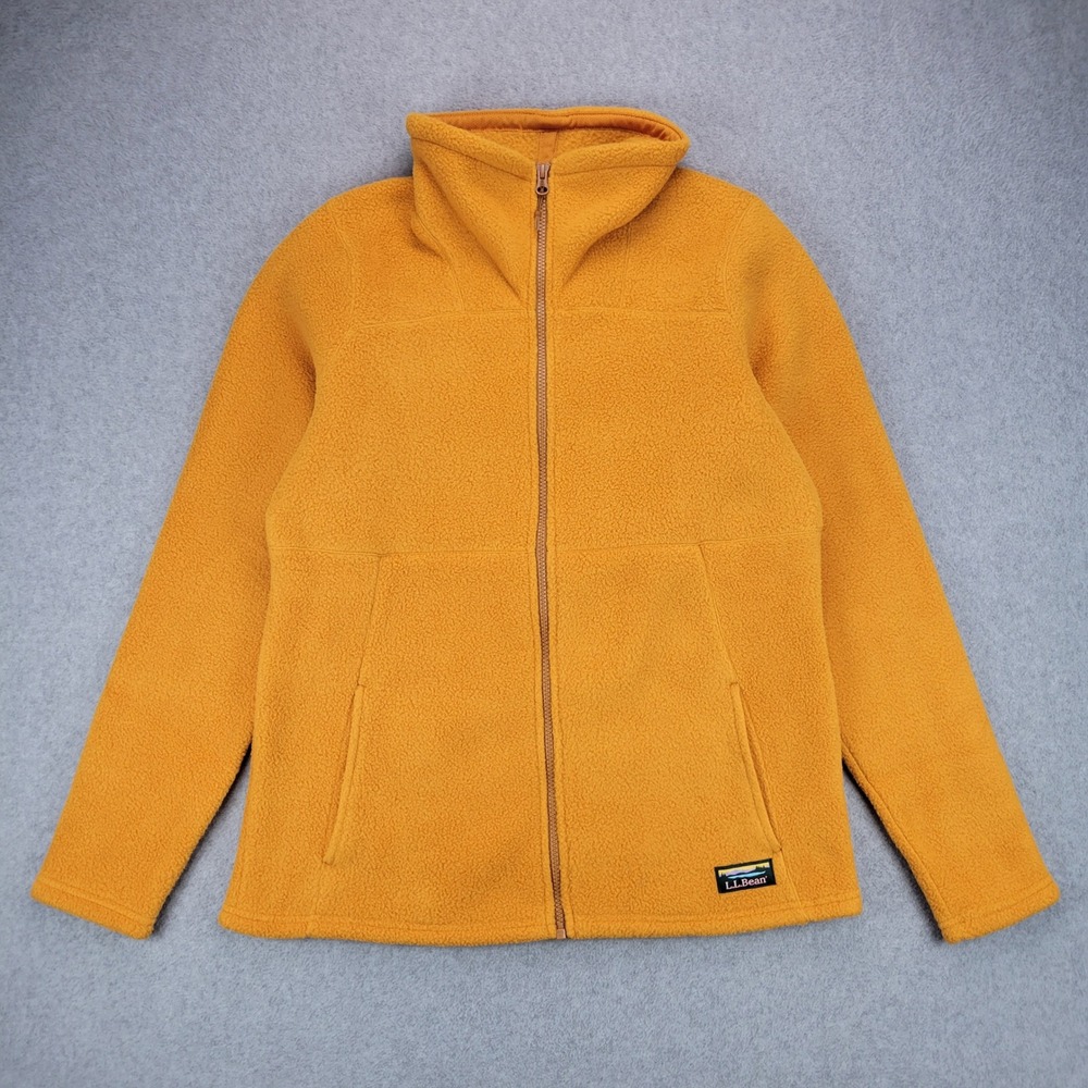 L.L. Bean Fleece Full Zip Jacket Womens Medium Mustard Yellow 515104 Funnel Neck